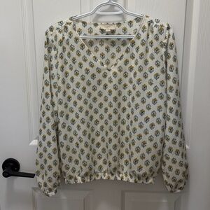 LOFT White and Yellow Patterned Blouse